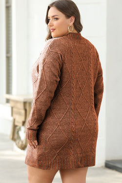 Large knitted knitting sweater dress with drooping shoulder coffee