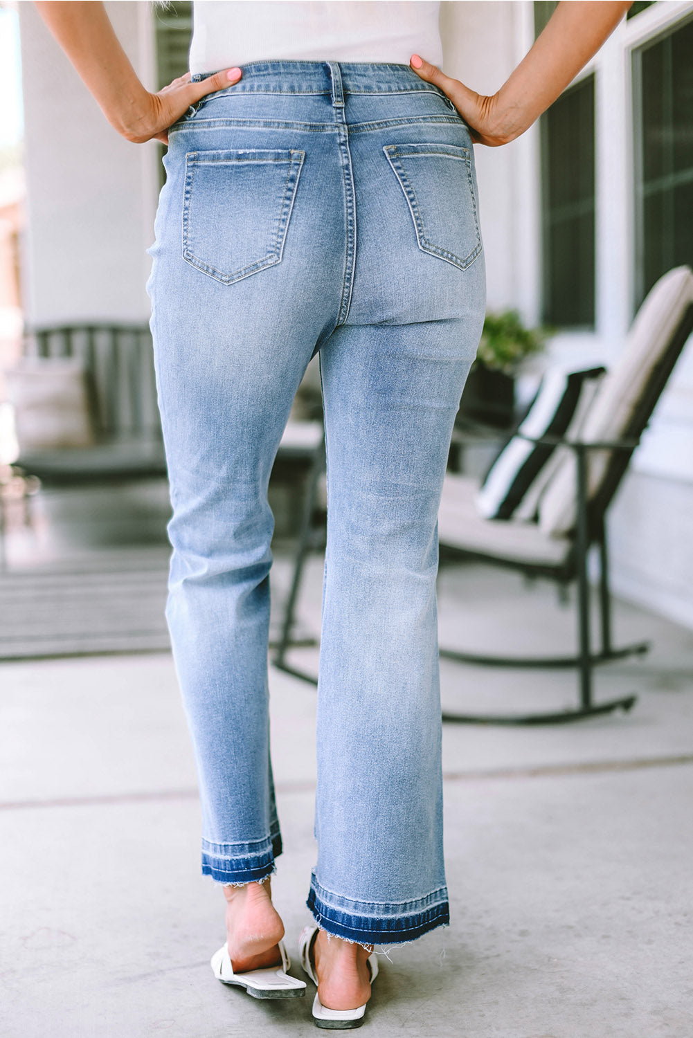 Jeans svasato in difficoltà a vita alta blu cielo