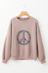 Sudadera de hombro caída y símbolo de paz floral en cabra