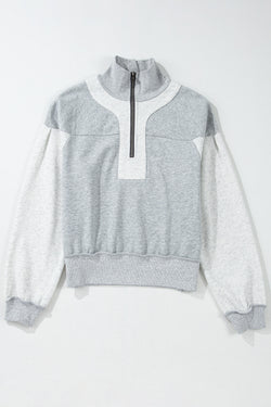 Grey Half Zip Drop Shoulder Sweatshirt with Side Slits