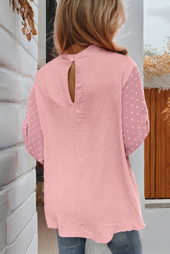 Blusa holgada rosa con lunares y bola de manga *