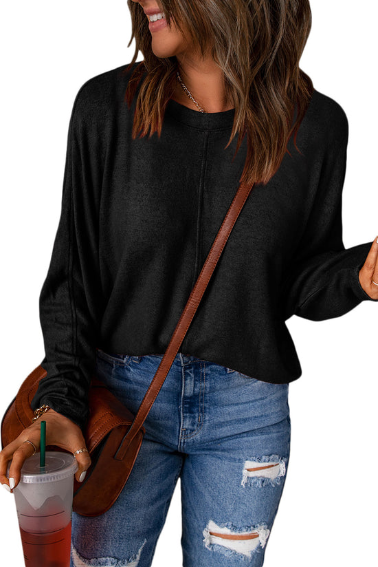 Black solid color patchwork long sleeve top