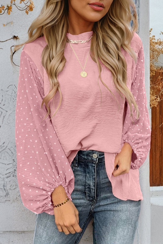 Gossamer Pink Swiss Dot Blobos manga Blusa suelta