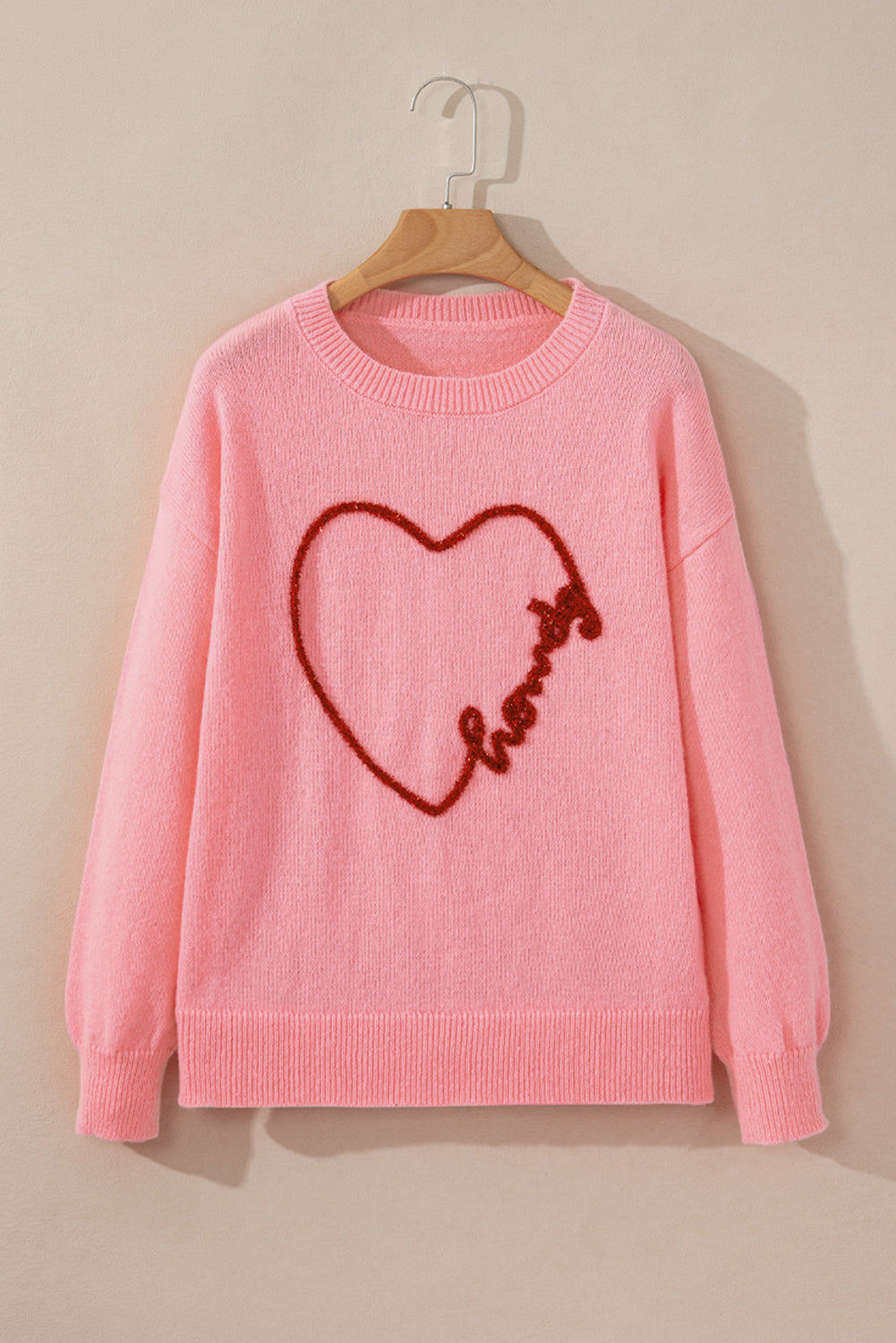 Pink Howdy Heart Graphic Round Neck Casual Sweater