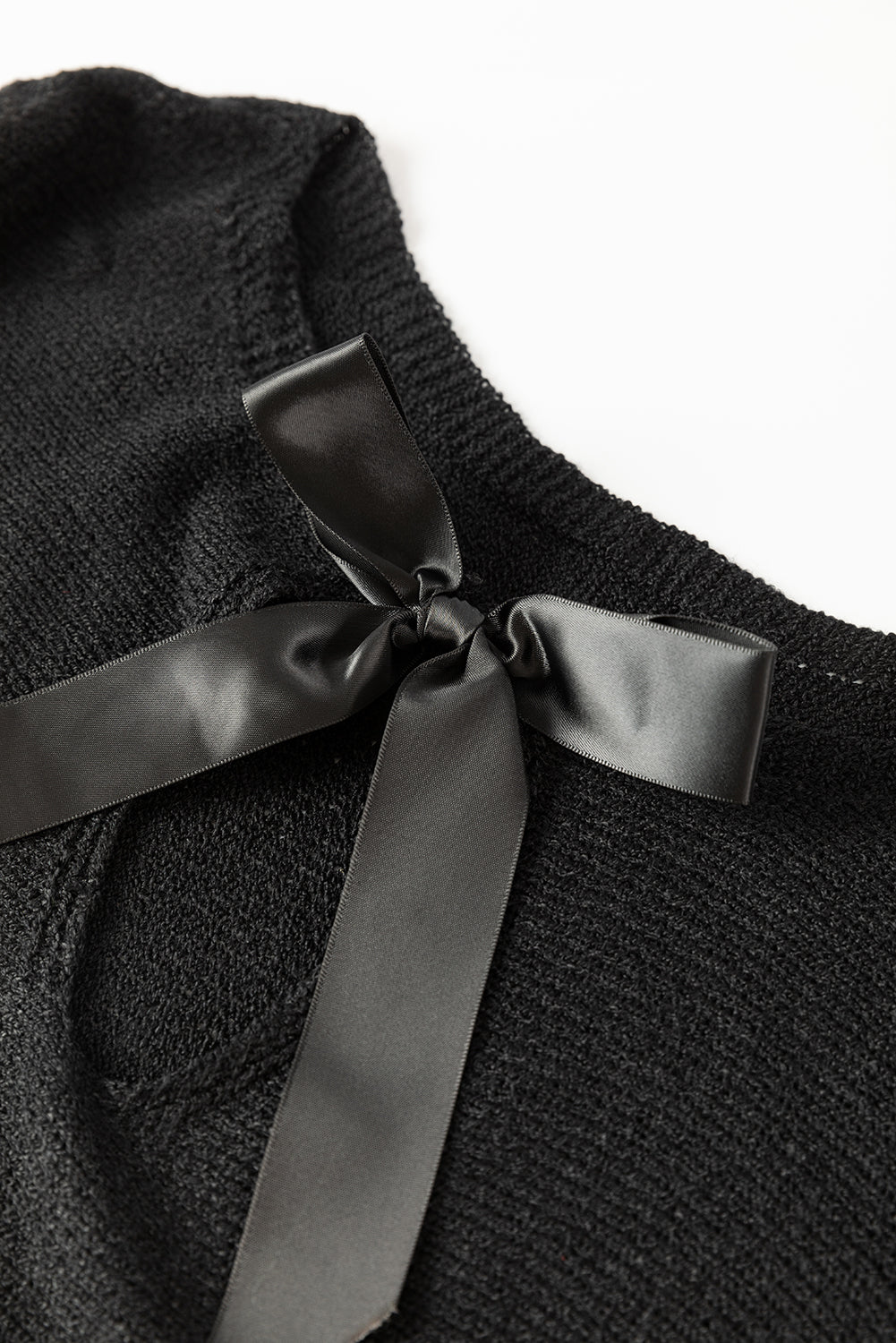 Black Ribbon Bow Knot Dolman Sleeve Pull