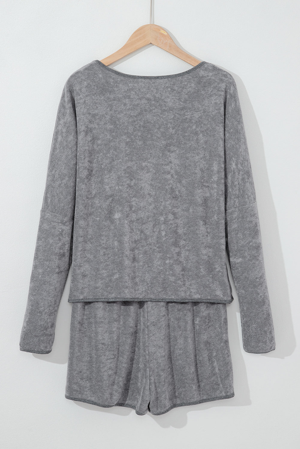 Gray Long Sleeve Top and Drawstring Shorts Lounge Set