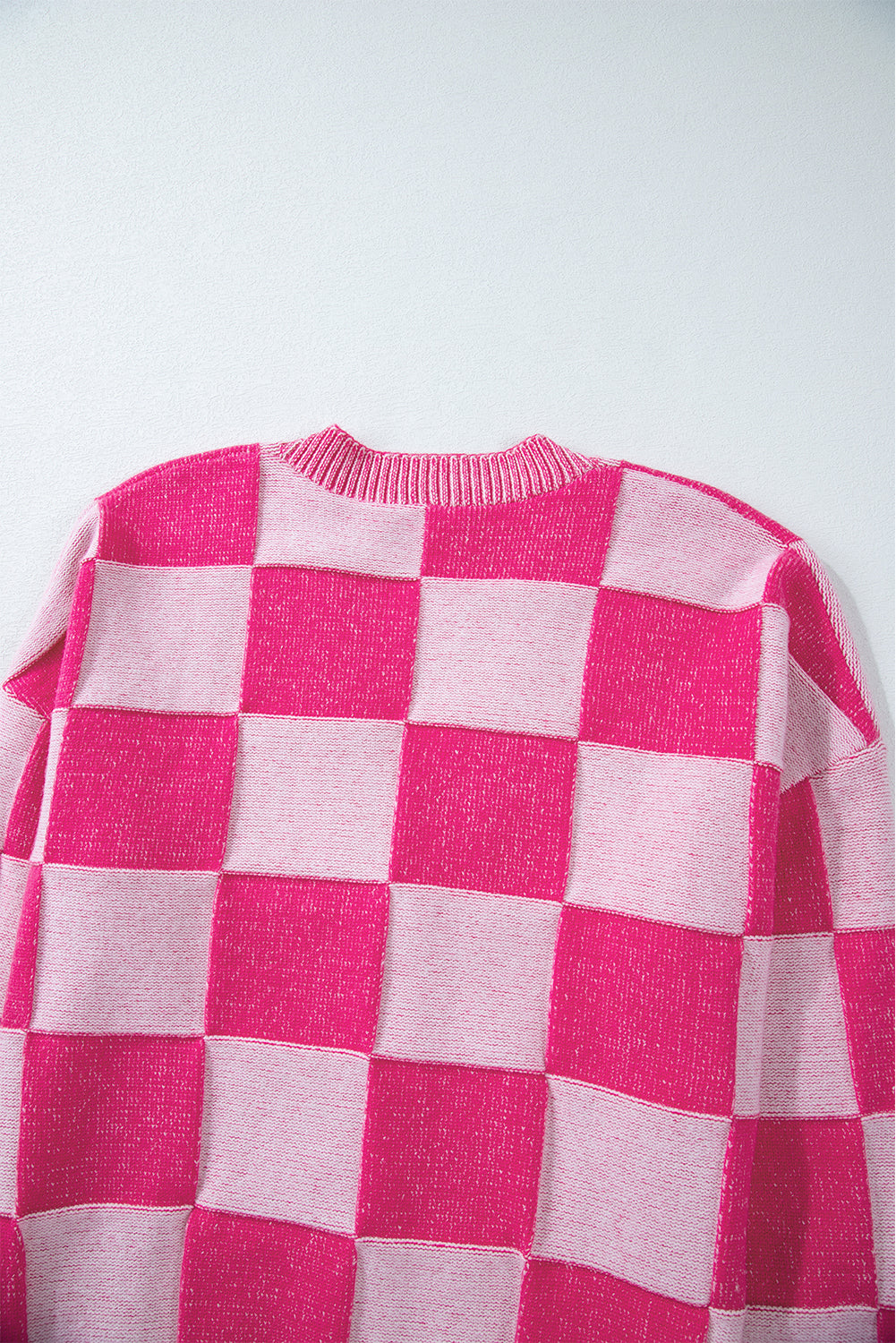 Pink Plaid Drop Shoulder Button Up V Neck Cardigan