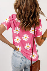 Marguerite Pink Printed Round Color T-shirt