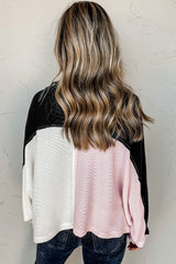 Multi-colored Henley Neck Top with Color Block Flap Pockets