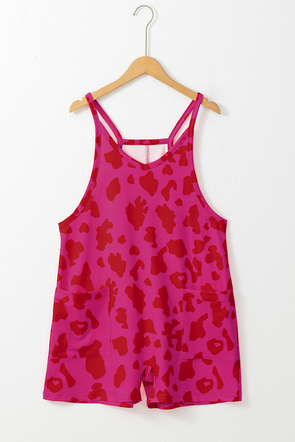 Rose Red Leopard Volado en V Neck Mleeveless Comper