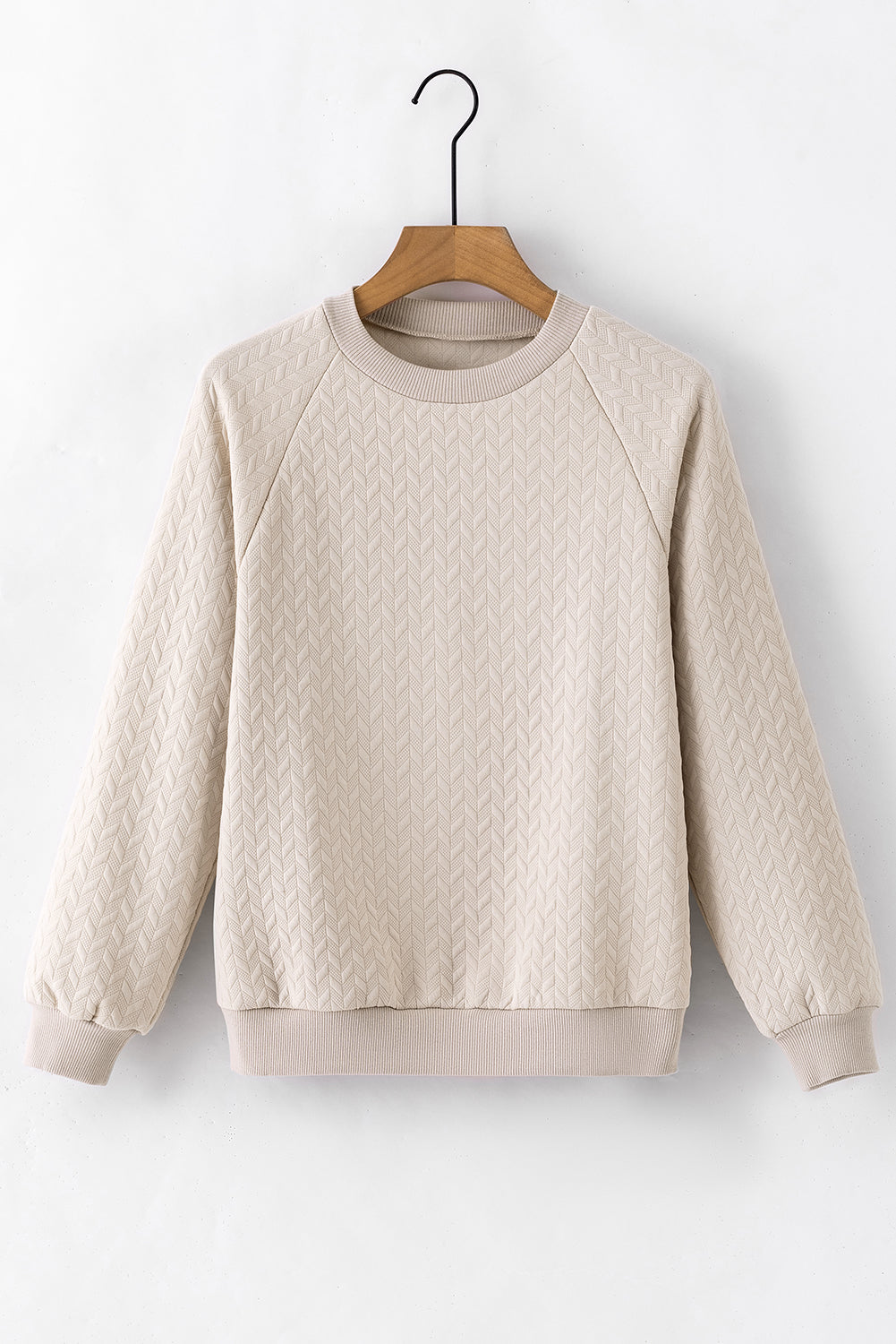 Sweat-shirt à manches à manches raglan texturées solides beige