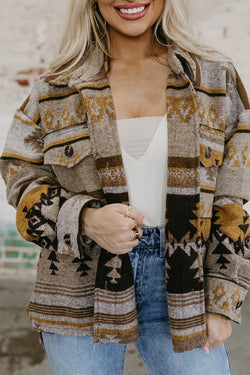 Brown Aztec Western Print Jacket