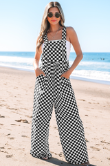 Black width leg combination with pockets and checkered print