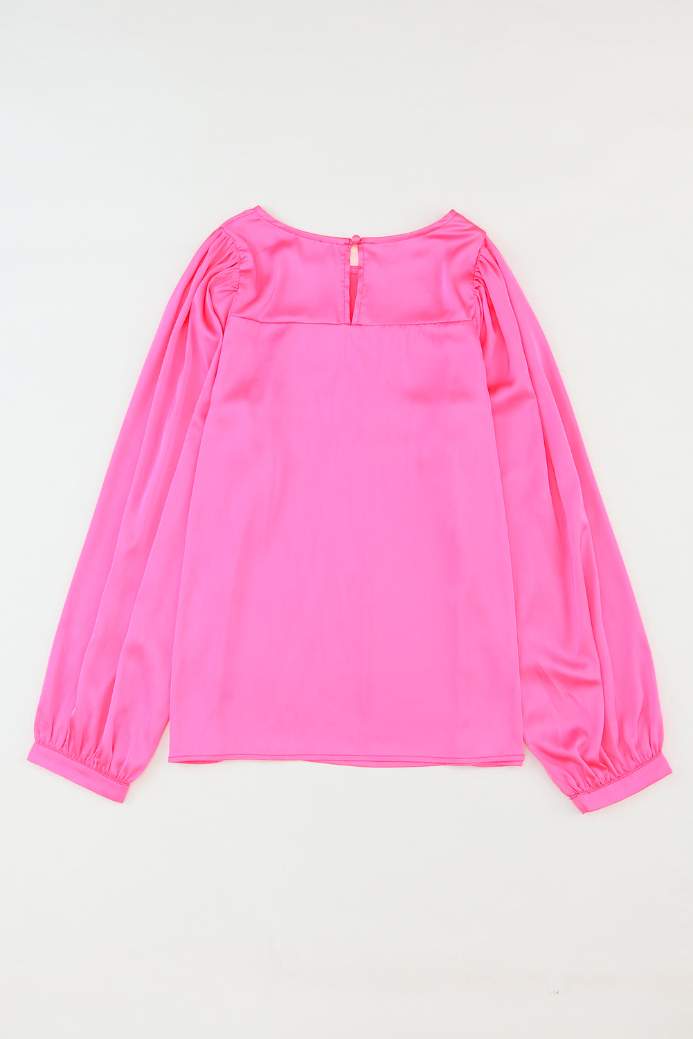 Pink Satin Puff Langarm Crewneck Bluse