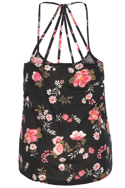 Black Plus size Floral Strappy Racerback Top