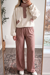 Pantalon ample marron à pois et taille élastiquée