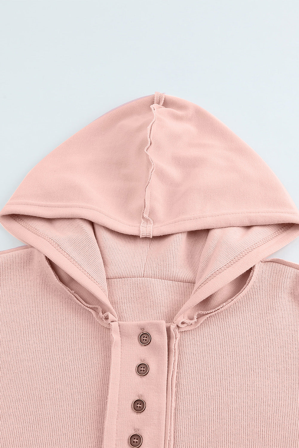 Pink Casual Button Solid Patchwork Trim Hoodie