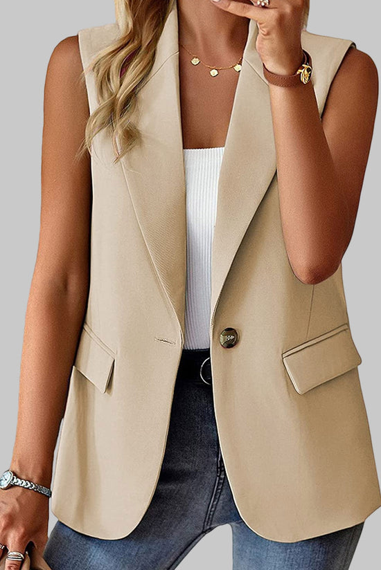 Blazer gilet à revers avec poche à bouton unique abricot