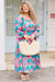 Long print dress floral print and gathered square blue sky blue size