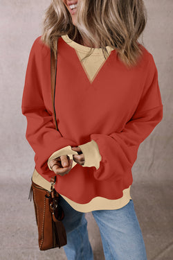 Red Clay Oversized Drop Shoulder Sweatshirt with Color Block Patch