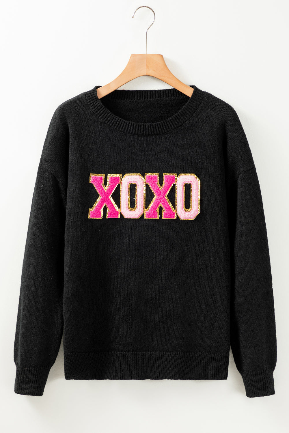 Black xoxo paillette imprimé coul rond pull décontracté