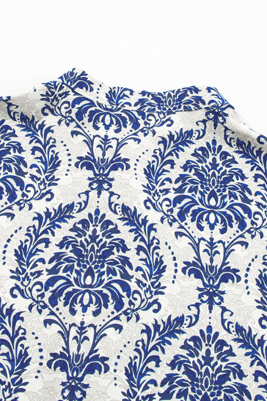 Chemise bleu ciel à motif tribal imprimé et col cranté boutonnée de grande taille