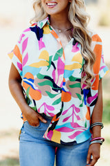 Chemise à manches courtes multicolore à imprimé feuilles abstraites-A WOMAN WE LOVE