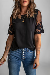 Black patchwork with floral lace sleeves
