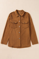 Textured brown jacket with flap pockets and drooping shoulders