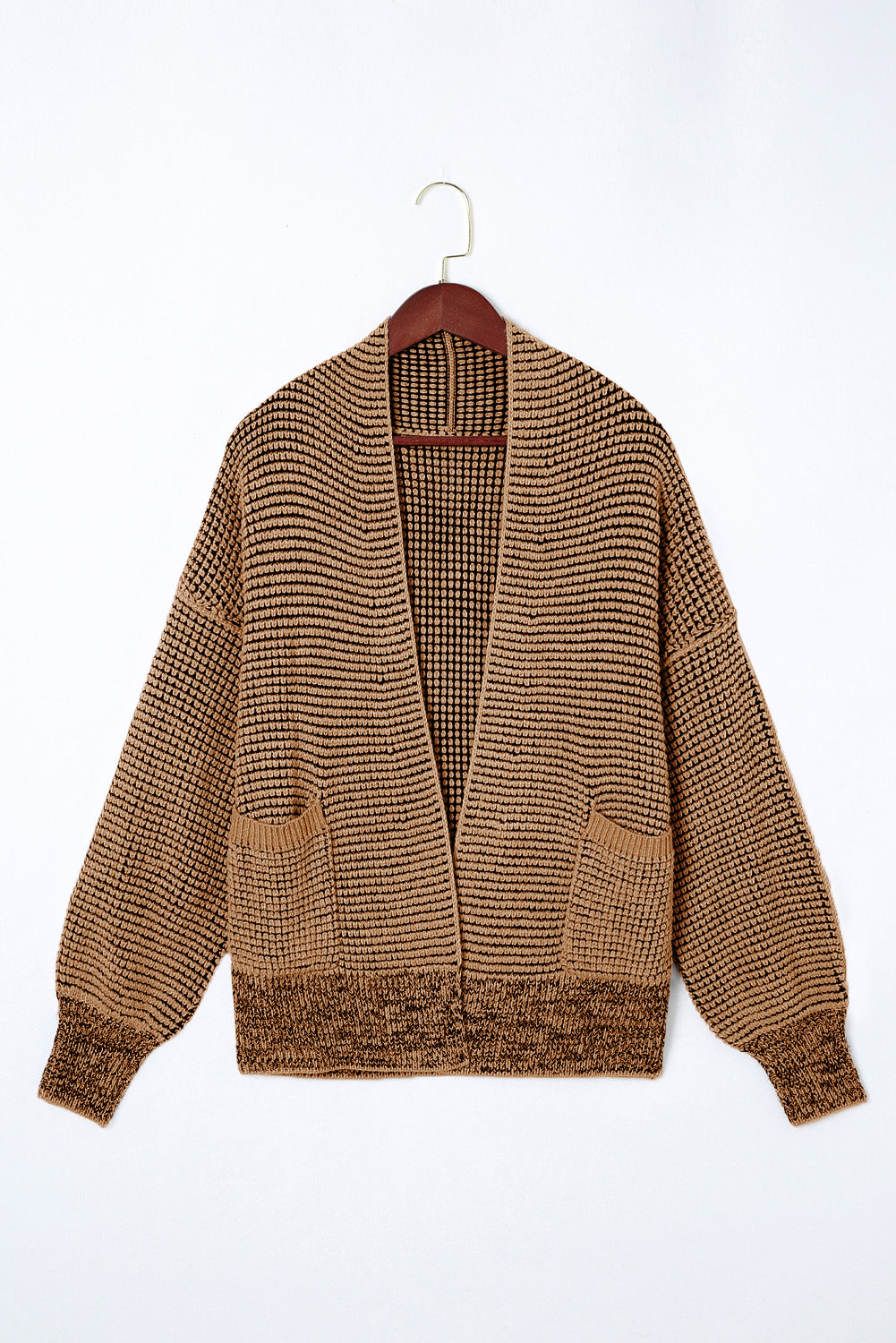 Brown cardigan with oversized collar in chunky waffle knit