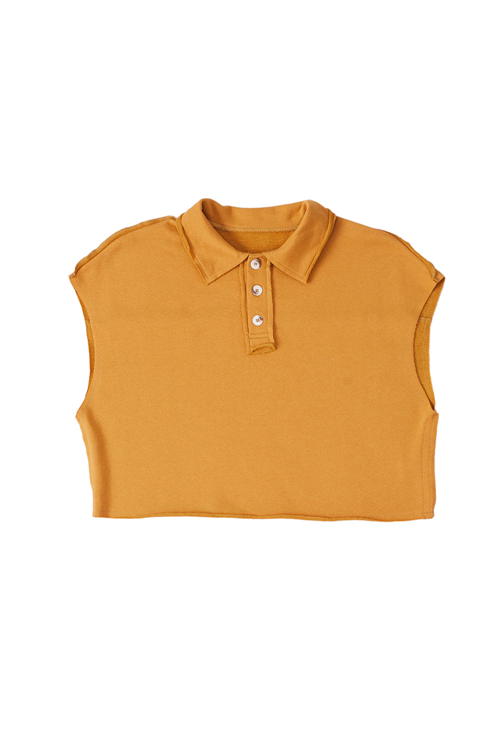 Camel Rohkante Trim Polo Collar Cropped T -Shirt