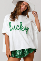 Fashionable white t-shirt with lifeline pattern st Patrick