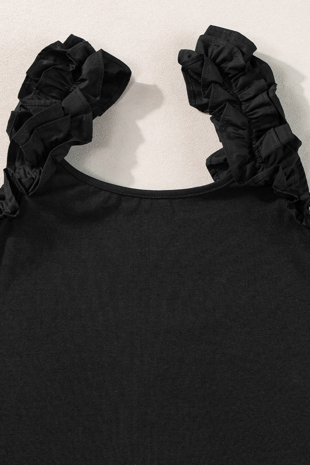 Black Ruffled Wide Straps Slim Tank Top-A WOMAN WE LOVE