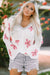 White lightweight knit hoodie with floral print