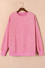 Sudadera rosa rosa con hombro caído y borde acanalado