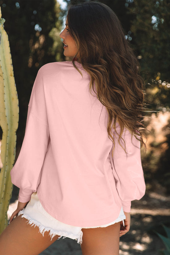 Gossamer Pink Studded Star Print Long Sleeve Oversized Top