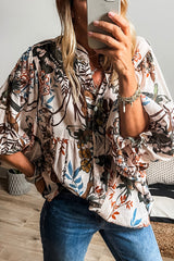 Chemise décontractée ample boutonnée à manches ballon à imprimé floral blanc-A WOMAN WE LOVE
