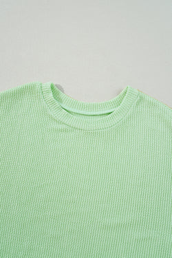 Moonlight Jade - Solid Cord Drop Shoulder Ribbed Sweater Top