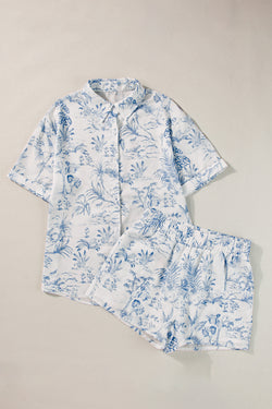 Ensemble chemise à manches courtes et short à fleurs bleu ciel