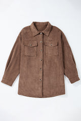 Veste marron boutonnée en velours côtelé à poches à rabat
