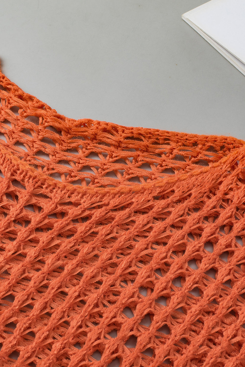 Sweater de túnica de manga de campana de crochet de punto de punto abierto de color naranja