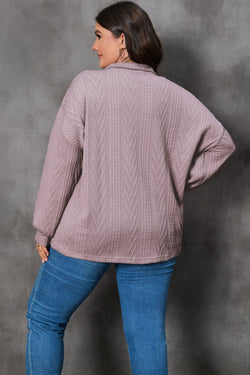 Pull à Col Zippé en Tricot Texturé de Grande Taille