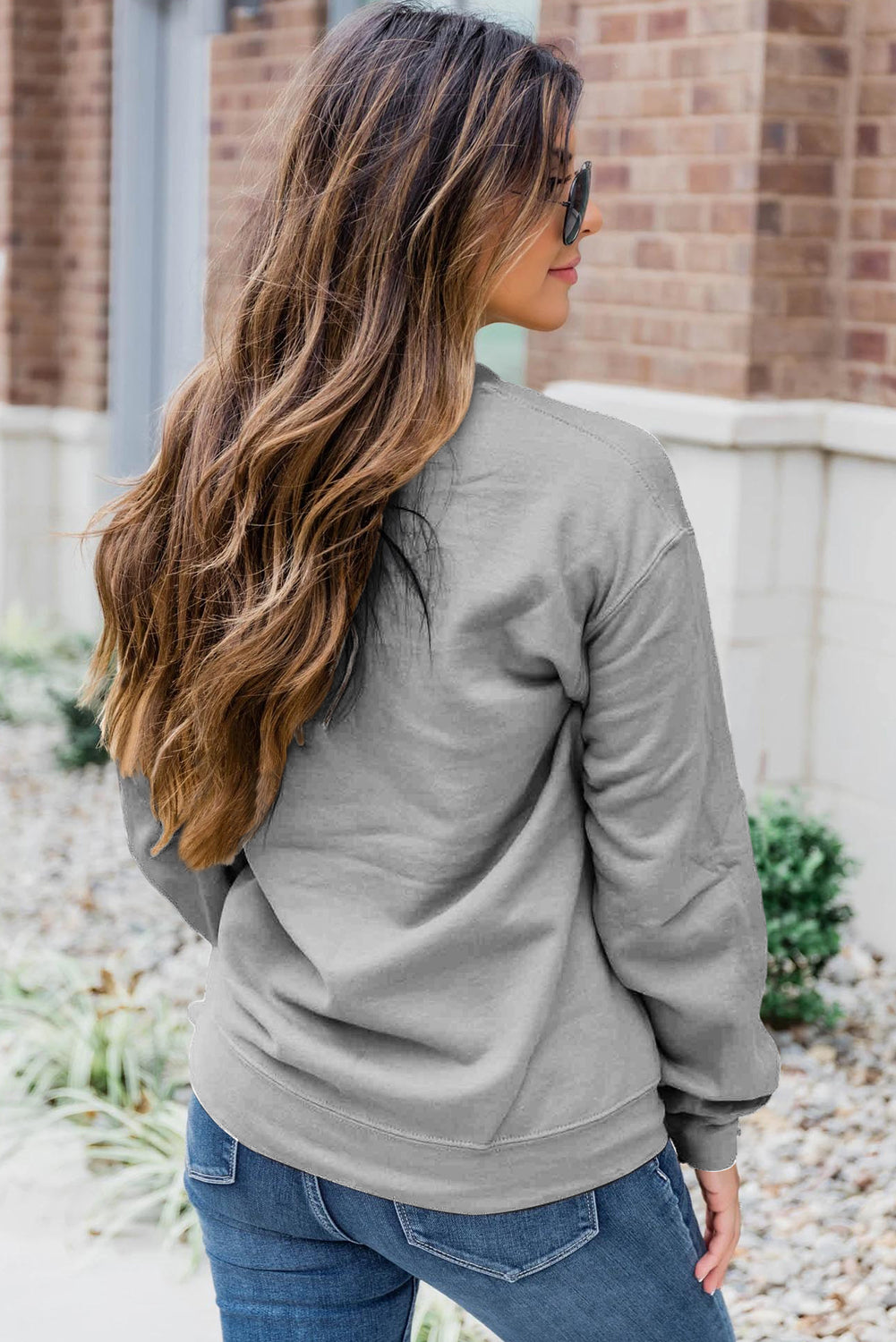 Grey Solid Classic Classic Pullover Felpa