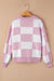 Pink plaid sweater with bishop sleeves