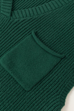 Blackish green ribbed with chest pocket and V -neck