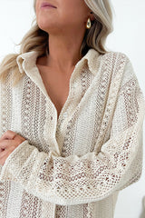 Chemise surdimensionnée tunique beige en dentelle à col au crochet-A WOMAN WE LOVE