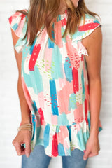 Ruffle top and color rose color block roller ruffle