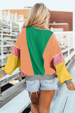 Dark green color block patchwork oversized top with exposed seams