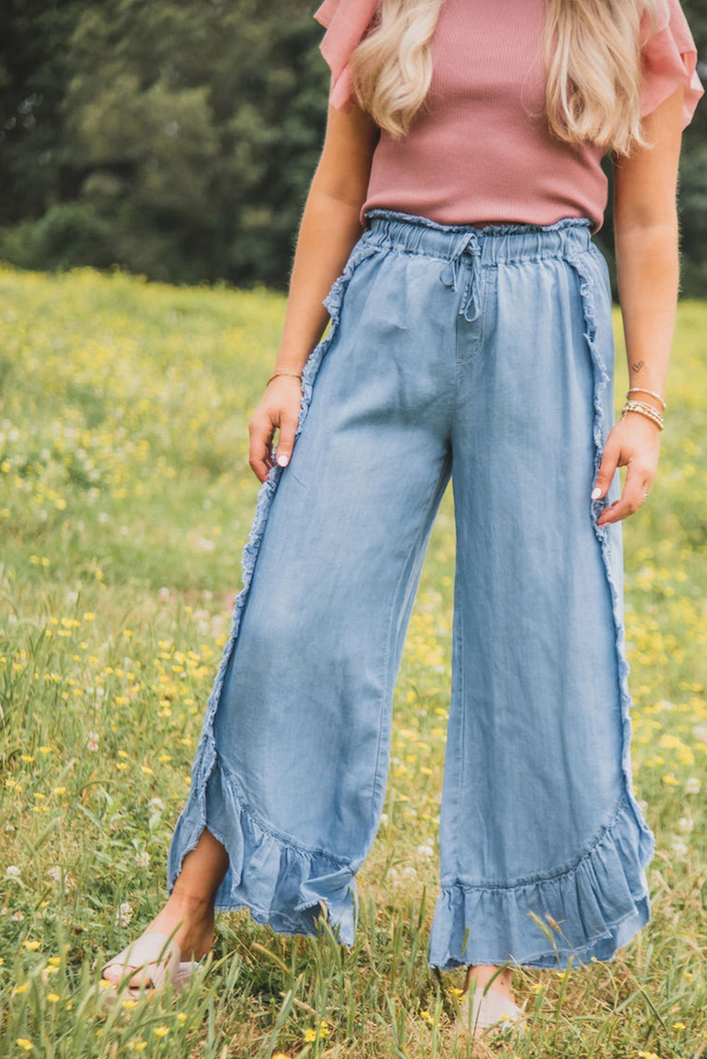 Myosotis leichte Wäsche roher Saum zerzaust weite Beinjeans