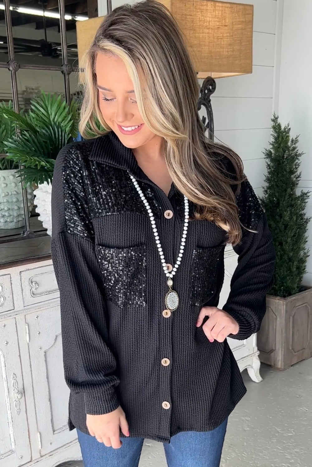Black wired jacket with patch pocket patch and sequins